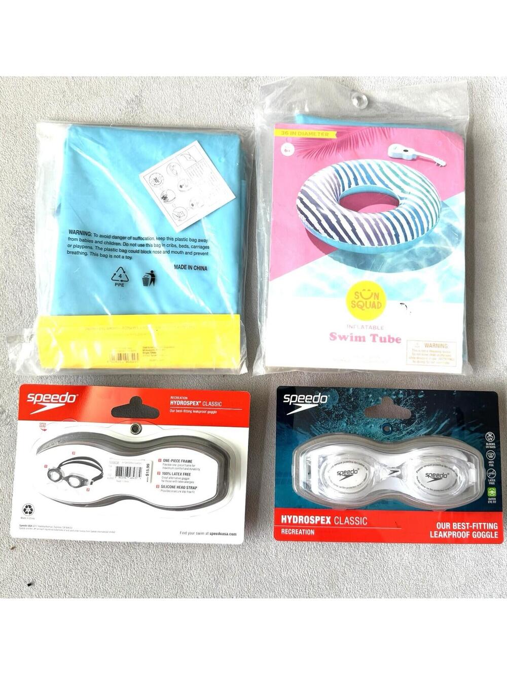 2 Swim Tubes 36in + 2 Speedo Goggles Pool Float Family Set Summer New
